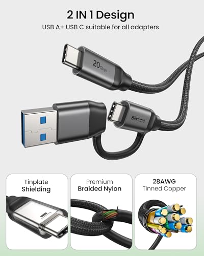 Silkland 2 in 1 USB C to USB C Monitor Cable, USB A to USB C Cable, 10FT - size: 10 Feet