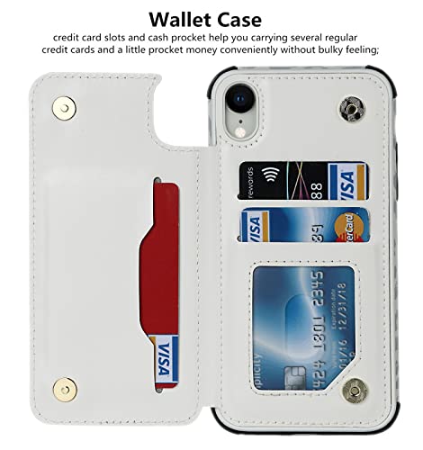 iCoverCase Compatible with iPhone XR Wallet Case with Card Holder and Wrist Strap, RFID Blocking Card Slots PU Leather Kickstand Protective Phone Case (Gray Leopard)