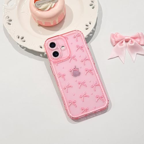 NITITOP Compatible with iPhone 16 Plus Case Cute Clear Pink Glitter Bow Knot Design Shiny Star Sparkle Bling Diamond Girls Women Soft TPU Shockproof Protective Phone Cover - Large Bow Heart - color: Large Bow Heart, size: iPhone 16 Plus