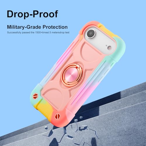 MARKILL Compatible with iPhone Air Case 6.5 Inch 2025 with 360 Degree Rotate Ring Stand, Military Grade Drop Protection Full Body Rugged Protective Case Kids - color: Rainbow Pink, size: iPhone Air 6.5"