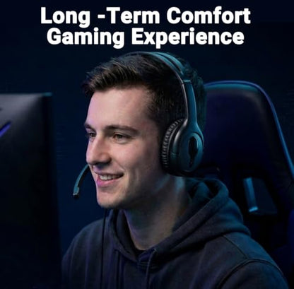 Megadream Over Ear Gaming Headset with Mic (3.5mm) - Headphone with to-Shiba Speaker, Protein Earpads Braided Cable for PS5/PS4/Xbox/Switch/PC/iPad/Tablet/Remote Work/Office- with USB-C/USB-A Adapter - color: Black | Dual Ear | Vertical Mic