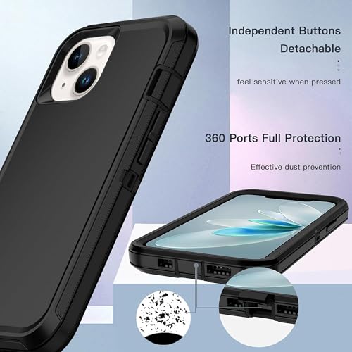 Apple iPhone 13 / iPhone 14 / iPhone 15 / iPhone 16e / iPhone 17e Case (6.1") Rugged Case Heavy Duty Shockproof Dust/Drop Proof Dual Layer Cover Black - color: Black
