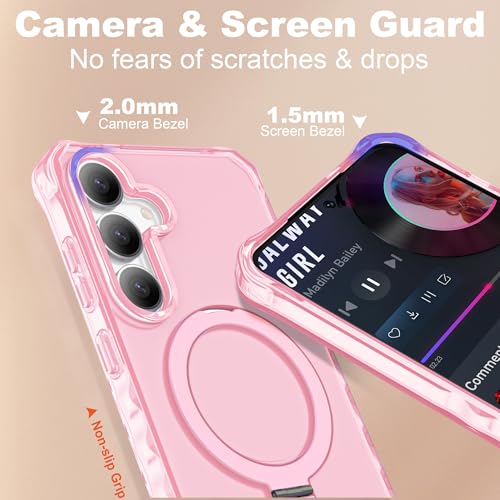 Compatible with Samsung Galaxy S24/S25 Case 6.2'' Cute Wavy Frame with Magnetic Stand [Compatible with Mag-Safe] Military-Grade Translucent Phone Case for Women Girls, Pink - color: Pink, size: Samsung Galaxy S24 /Samsung Galaxy S25