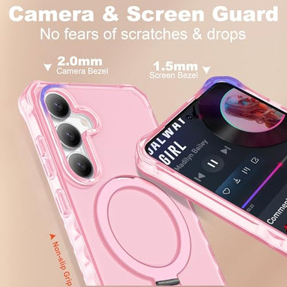Compatible with Samsung Galaxy S24 Plus/S25 Plus Case 6.7'' Cute Wavy Frame with Magnetic Stand [Compatible with Mag-Safe] Military-Grade Translucent Phone Case for Women Girls, Pink - color: Pink, size: Samsung Galaxy S24 Plus /Samsung Galaxy S25 Plus