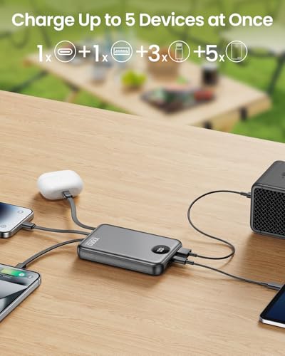 Portable Charger 10000mAh with 4 Built-in Cables 40% Smaller (Ebony)