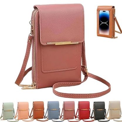 Touchscreen Phone Crossbody Bag, Women's Touch Screen Mobile Phone Messenger bag, Anti Theft Leather Bag - color: Dark Pink