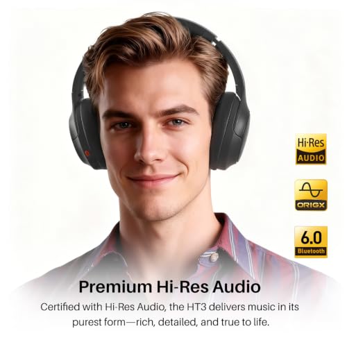 TOZO HT3 Hybrid Noise Cancelling Wireless Headphones, 90H Over Ear Headset - color: Gray