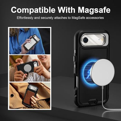 Follaroma Magnetic for iPhone 17 Air Case with Camera Stand, Black, 6.5" | Built-in Glass Camera Cover,Compatible with MagSafe,Heavy Duty Shockproof Protective,Military-Grade Anti-DropDual Layer Cover - color: Black, size: iPhone 17 Air 6.5''