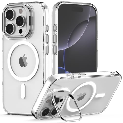 Nvollnoe for iPhone 16 Pro Case Compatible with MagSafe Military Grade Shockproof Heavy Duty Protective Adjustable Kickstand Matte Semi Clear Phone Cover for iPhone 16 Pro(Clear) - color: Clear, size: For Iphone 16 Pro-6.3"(3 Lens)