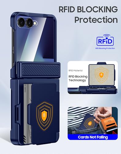 GooseBox for Samsung Galaxy Z Flip 7 Case Wallet RFID Card Holder&Hinge Protection&HD Screen Protector, Full Body Shockproof Cover for Galaxy Z Flip 7(Blue) - color: Flip7-Blue