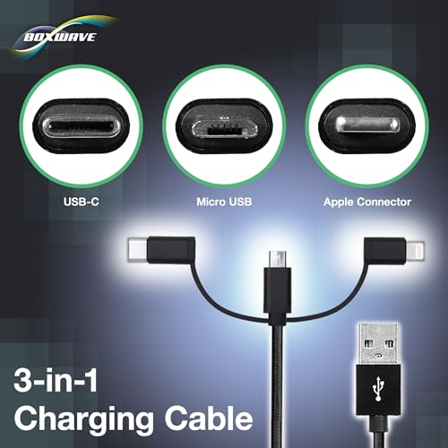 BoxWave Cable Compatible with Razer Hammerhead True Wireless - AllCharge 3-in-1 Cable - Jet Black