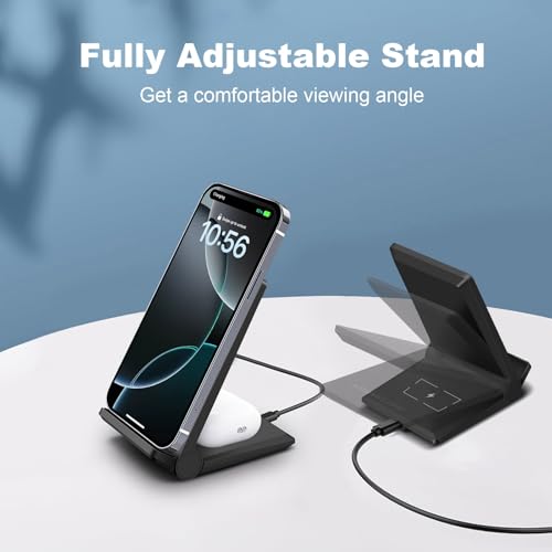 PDKUAI 2 in 1 Wireless Charger,[New Update] 25W Foldable Wireless Charging Station for Samsung Galaxy 25/24/23/Note 20/Buds3,Dual 15W Fast Dual Induction Charge Stand for iPhone 17/17 Pro/16/15/14 - color: Black-New