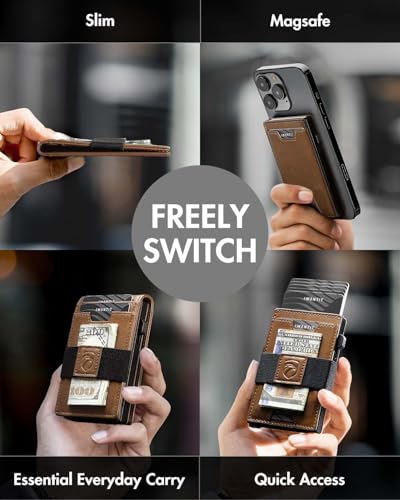 iwantit 3 in 1 MagSafe Wallet Men: Slim Bifold Money Clip + Smart Pop up Card Holder - Cash Strap, Men’s Minimalist Magnetic Wallet, ID Window, Premium Leather (Vegetable-tanned Khaki) - color: Vegetable-tanned Khaki