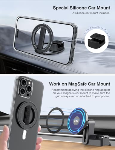 EWA MagOne Ultra for Magsafe Phone Grip Kickstand [Replaceable Elastic Finger Loop], Mag Safe Ring Holder Stand, Two-Sided Magnetic Phone Accessories for iPhone 17,16,15,14,13,12 Pro/Max/Plus-Black - color: Black