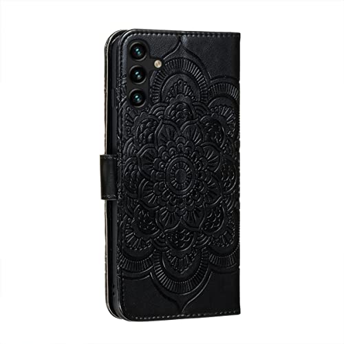 EYZUTAK Case for Samsung Galaxy A15 4G/5G, Premium Leather Magnetic Closure Flip Wallet Phone Case with Card Holder Cash Slots Stand Function Embossed Mandala Flower Shockproof Lanyard Cover - Black - color: Black, size: Samsung Galaxy A15 4G/5G