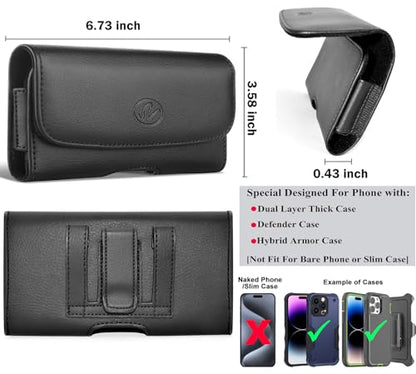 Mobi7e Premium Leather Phone Pouch Holster Large Size Compatible with Moto G Stylus, Moto G 5G, G Power, G Play, G Pure – Belt Clip Case with Loops for Smartphones with Thick Cases