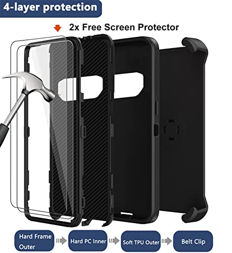 for Samsung Galaxy S10 Case with Belt Clip Holster, 2 x Screen Protector, [Military Grade Drop Protection] Heavy Duty Full Body Shockproof Rugged Protective Cover for Samsung Galaxy S10 Black - color: Black
