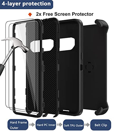 for Samsung Galaxy S10 Case with Belt Clip Holster, 2 x Screen Protector, [Military Grade Drop Protection] Heavy Duty Full Body Shockproof Rugged Protective Cover for Samsung Galaxy S10 Black - color: Black
