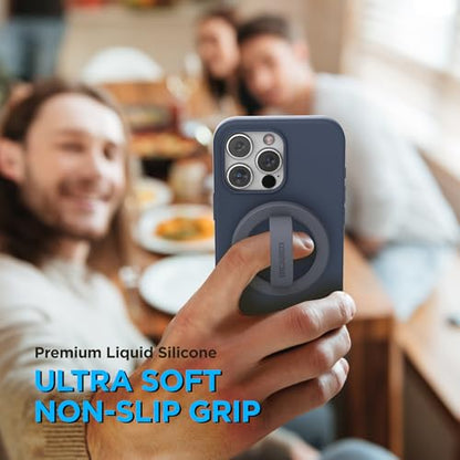 Encased Magnetic Phone Grip Holder (Compatible with MagSafe) Thin Silicone Finger Loop Ring for iPhone (Stormwash Blue) - color: Stormwash Blue