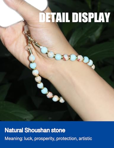 Handmade Beaded Charm Cell Phone Camera Lanyard, Wrist Strap with Natural Gemstone Beads,Phone Chain String, Keychain Decor for Wallet (Shoushan Stone) - style: Shoushan Stone
