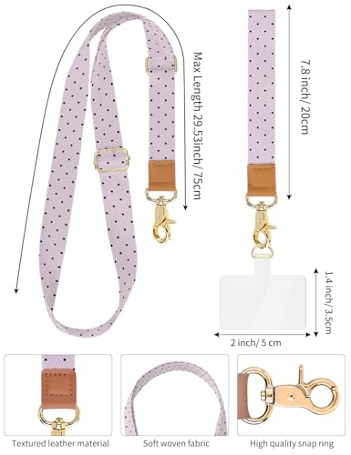 Phone Lanyard Crossbody Strap, Adjustable Neck Strap and Wristlet Strap for Phone Wallet ID Badge with 2 Phone Tabs - color: Purple Dots