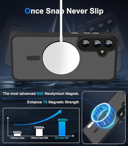 N52 Strong Magnetic Case for Samsung Galaxy S23 Case, Fit for MagSafe Thin Shockproof Drop Protection Translucent Non-Fingerprint/Scratch Slim Protective S23 Phone Case-Frosted Black - color: Frosted Black