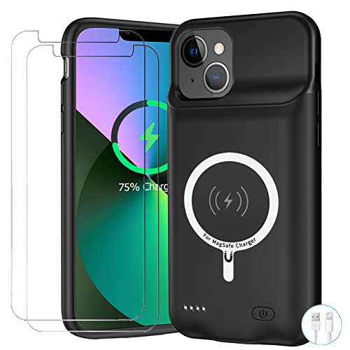 Battery Case for iPhone 13, Upgraded 10000mAh Battery Pack Rechargeable Charger Case Support Carplay with Wireless Charging Compatible for iPhone 13 (6.1 inch) External Battery Charging Case (Black) - size: iPhone 13