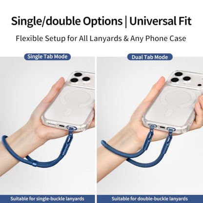 saxsion Side-Mount Phone Tether Tab, Metal Lanyard Patch, 360° Swivel Clip, 304 Stainless Steel, Won't Block Charging Port - color: Sapphire Blue