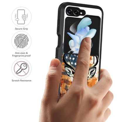 for Samsung Galaxy Z Flip 5 Case, Heavy Duty Dual Layer Hybrid Military Grade Shockproof Drop Folding Protective Cover for Samsung Galaxy Z Flip 5 5G 2023, American Flag Deer - color: American Flag Deer