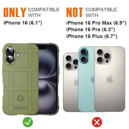 Rugged Shield 8ft Drop Proof TPU Thick Armor Tactical Protective Case Compatible with iPhone 16 (6.1 inches) - Army Green - color: Army Green, size: iPhone 16