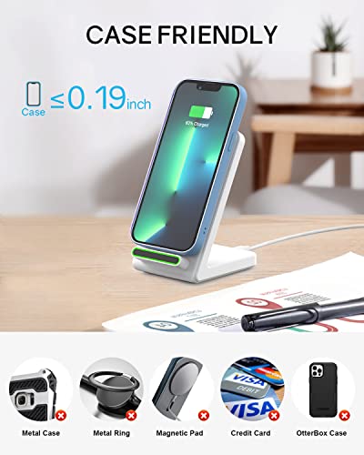 Fast Wireless Charging Station for Phone: CIYOYO 15W Charging Stand Compatible with iPhone 15/14/13/12/11, Samsung Galaxy S23/ S22/ S21/ S20 for Office Bedside Gift - color: Pearl white