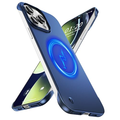 GRECAZO Magnetic Frosted Frameless Case for iPhone 14 Pro Max, Navy Blue | Compatible with MagSafe, Metallic Finish, Hard PC Cover, Ultra Thin Lightweight Minimalist Borderless, Slim Fit, 6.7-Inch - color: Navy Blue, size: iPhone 14 Pro Max