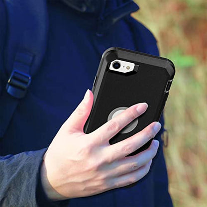 MXX Heavy Duty Protective Case for iPhone SE 2020/22 with Screen Protector, 3 Layers, Rugged Rubber, Rotating 360 Degree Belt Clip, Black/Gray - color: Black/Gray