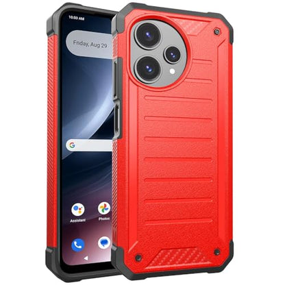 TJS for Cricket Icon Plus 2026 Phone Case, AT&T Verge 2 5G Case (Red) | with Tempered Glass Screen Protector, Premium Tough Lined Design Hybrid Shockproof Heavy Duty Phone Case Cover - color: Red