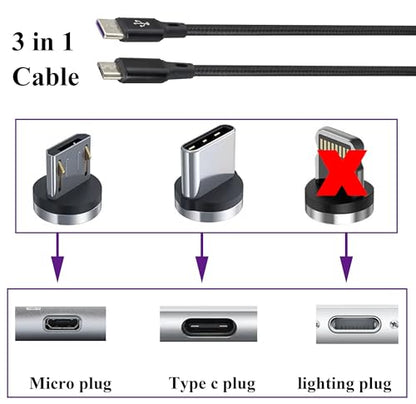 2Pack/4Ft 3 in 1 USB C Splitter Cable USB C 2.0 Male to Dual Type C Male+Micro USB Male Charge Cable 2A Fast Charge,Compatible for Most Mobile Phones and Tablets Devices(Black-2Type C+1Micro)