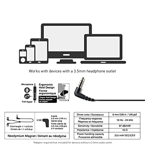 Panasonic ErgoFit Wired Earbuds with Microphone,3.5mm Wired Headphones with Mic and Call Controller,Ergonomic Custom-Fit Earpieces (S/M/L),for Phones & Laptops,RP-TCM125-KA (Matte Black) (Pack of 10) - color: Matte Black, size: S/M/L (Pack of 10), style: