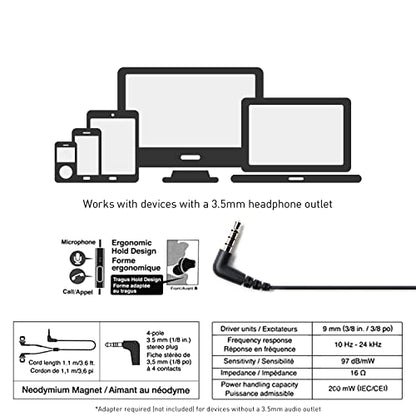 Panasonic ErgoFit Wired Earbuds with Microphone,3.5mm Wired Headphones with Mic and Call Controller,Ergonomic Custom-Fit Earpieces (S/M/L),for Phones & Laptops,RP-TCM125-KA (Matte Black) (Pack of 10) - color: Matte Black, size: S/M/L (Pack of 10), style: