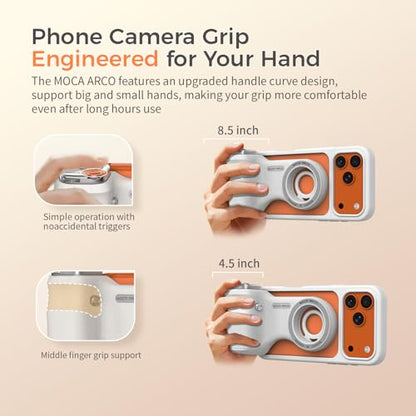 COMITOK iPhone Pro Max Camera Grip MOCA ARCO with Case for iOS26, Compatible with iOS17/iOS18, Phone Camera Grip with Enhanced Handle & Anti-Drop Detachable Remote for Easy Shooting, YouTube, Tiktok - style: MOCA ARCO Pro Edition