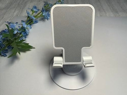 Cell Phone Stand, 360 Rotating Phone Stand, Fully Adjustable and Foldable Desktop Phone Stand. The Base of The Stand is Suitable for All Types of Mobile Phones. (White)
