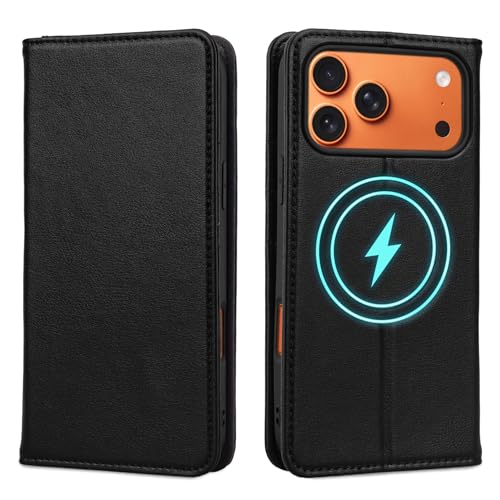 for iPhone 17 Pro Max 6.9" Wallet Case Card Holder Black | Magsafe Compatible,RFID Blocking,Kickstand,Folio Cover,Genuine Leather - color: Black, size: 6.9" iPhone 17 Pro Max
