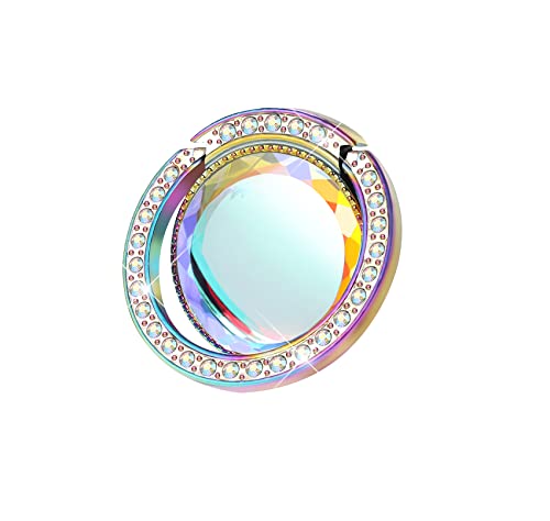 Iridescent Glitter Bling Bling Phone Ring Holder,Sparkle Phone Ring Grip Artificial Stand with Flat Diamond,Flat Rhinestone Cell Finger Ring for Phones,Pad(Rainbow) - color: Rainbow