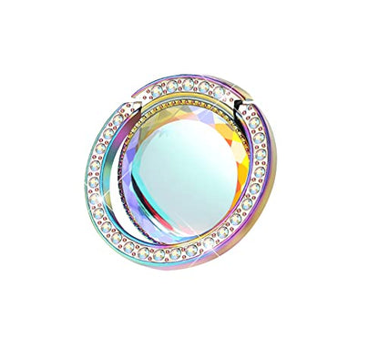 Iridescent Glitter Bling Bling Phone Ring Holder,Sparkle Phone Ring Grip Artificial Stand with Flat Diamond,Flat Rhinestone Cell Finger Ring for Phones,Pad(Rainbow) - color: Rainbow