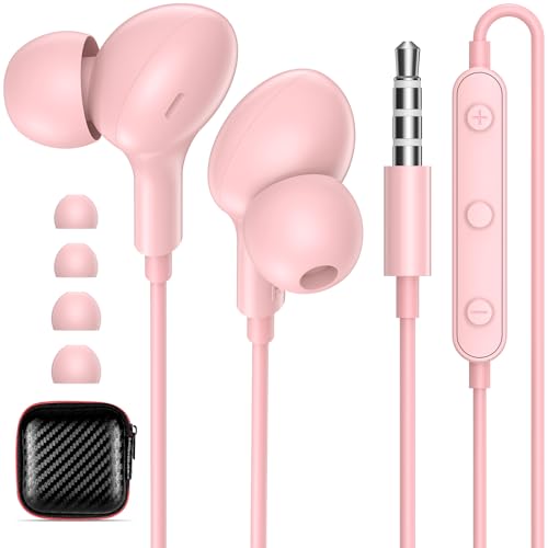 iMangoo Wired Earbuds 3.5mm Jack School Airplane Travel Headphones Pink - color: Pink