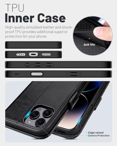 OCASE Compatible with iPhone 16 Pro Wallet Case, PU Leather Flip Folio Case with Card Holders RFID Blocking Kickstand [Shockproof TPU Inner Shell] Phone Cover 6.3 Inch 2024, Black - color: Black
