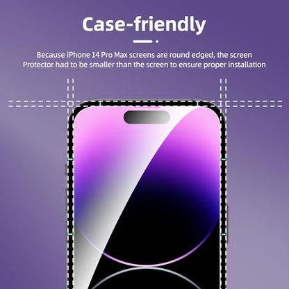 NEW'C 4 Pack, 2 Pack for iPhone 14 Pro Max Screen Protector (6.7 inch) + 2 Pack Camera Lens Protector, Sensor Protection,Case Friendly Tempered Glass Film - size: 14 Pro Max 6.7 inches