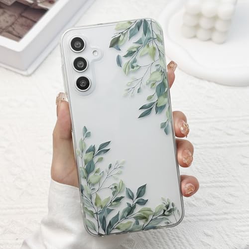for Samsung Galaxy A15 Case, Green Leaves | Cute Floral Flowers Clear Aesthetic Green Leaves Pattern Case for Women Girls,Slim Soft Shockproof Cover for A15 - color: Green Leaves, size: for Samsung Galaxy A15