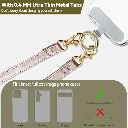 Clip and Go Phone Strap Crossbody Wrist 2 in 1 Leather Lanyard with Tether Hanging Loop Adjustable Anti-Theft Purse Replacement Handbag Long Thin Shoulder Neck Straps for All Phones Key Bags Rose Gold - color: Rose Gold