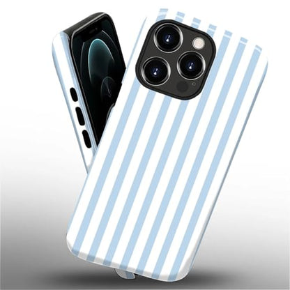Compatible with iPhone 12 Pro Max Case,Glossy 2-in-1 Sleek All-Inclusive Dual-Layer Material Soft TPU + PC Back for Blue Stripes Geometric Pastel Summer Beach - color: Blue Stripes Geometric Pastel Summer Beach-Glossy, size: iPhone 12 Pro Max