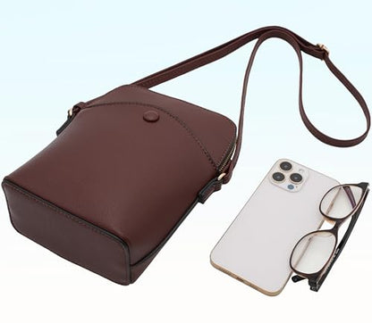 Small Crossbody Bag with Gold Hardware, Mini Shoulder Purse with Adjustable Strap - color: Coffee