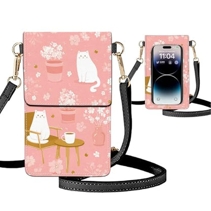Small Crossbody Bags for Women Touchscreen Cell Phone Bag Cross Body Purses with adjustable Strap,Gifts For Teenage Girls - color: Pink Peaceful Home Cat